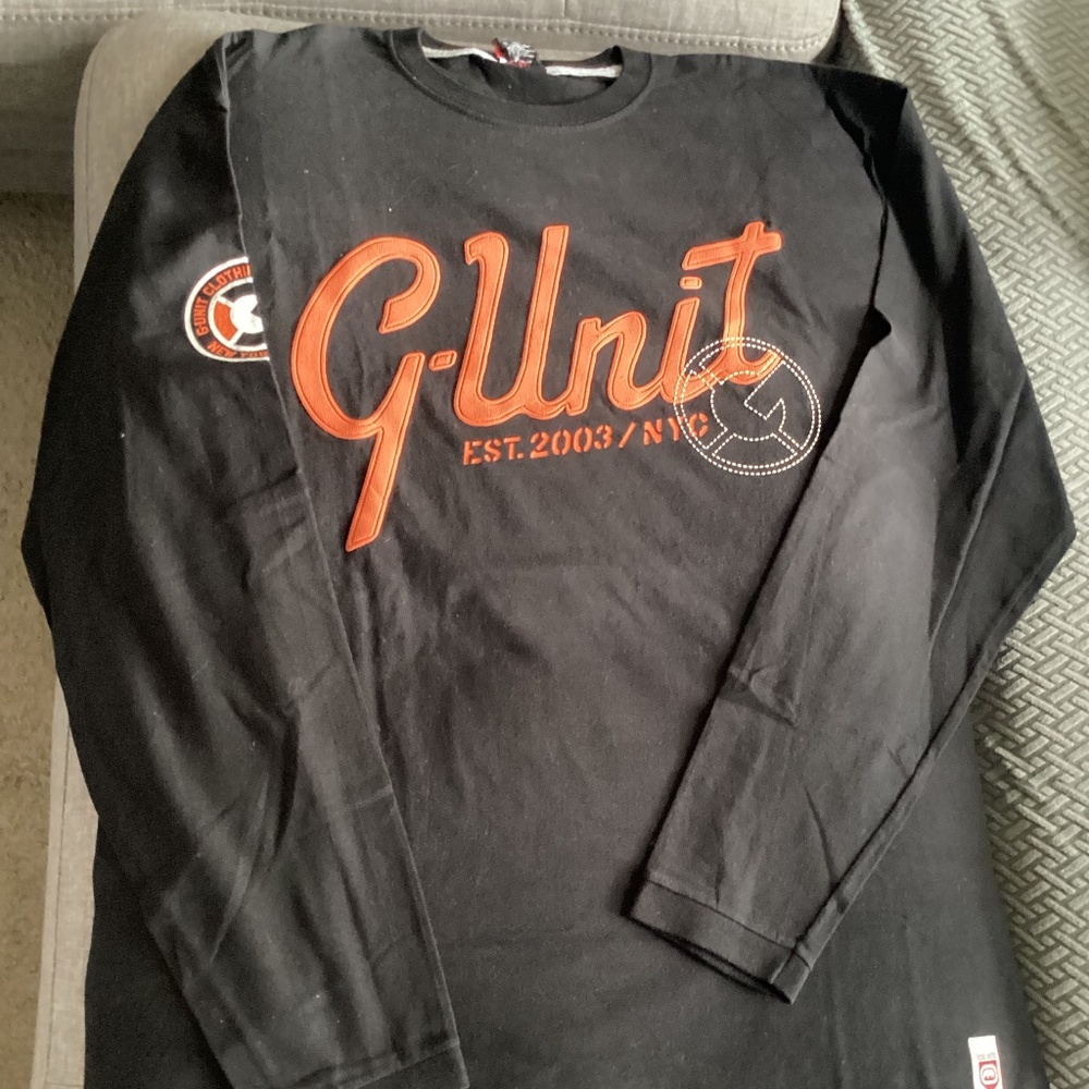 Vintage G-Unit Tee Shirt Ecko Unlimited Black Orange Spell Out Long Sleeve